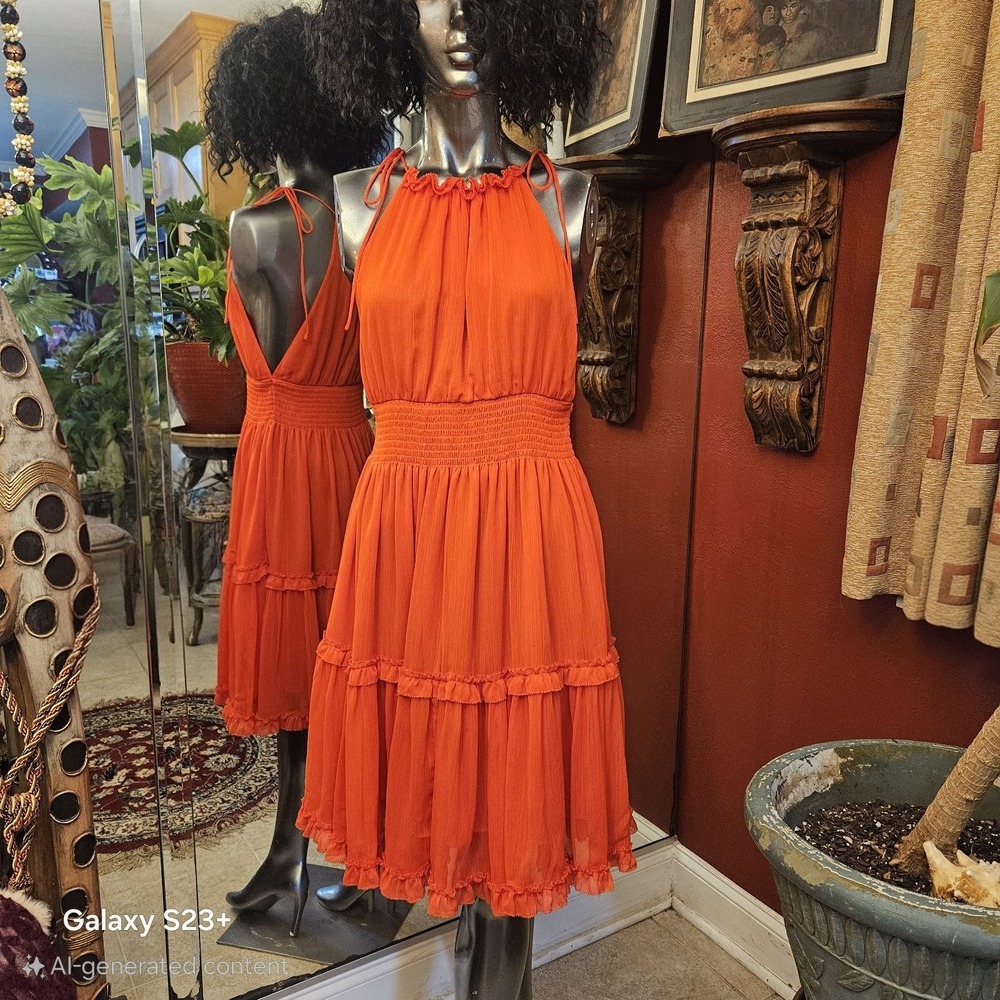 NWT Banana Republic Red Georgette Halter Ruffle Mini Dress Smocked Waist M $159
